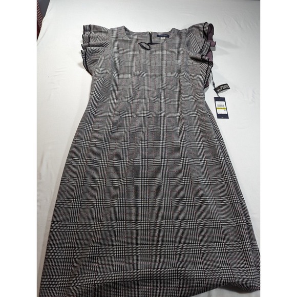 Tommy Hilfiger Dress Size 14 Short Sleeve Plaid Design black and white NWT - Picture 1 of 10